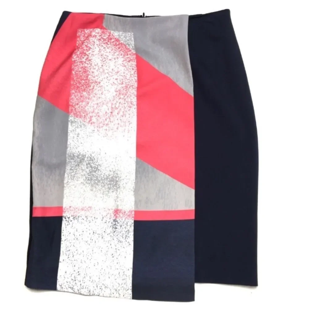 Ellen Tracy Faux Wrap Pencil Skirt Prism Multi 8P NWT
